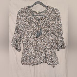 Kori Floral Print Women's Top - Blue and White